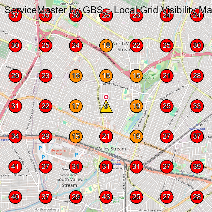 ServiceMaster by GBS GeoGrid visibility map for Fire Damage Restoration Service in Flushing
